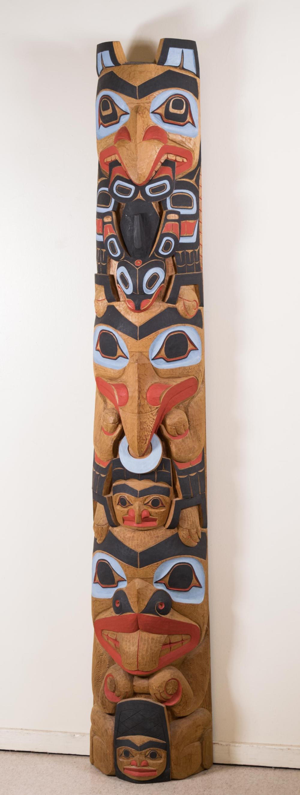 Appraisal: CHIEF LELOOSKA CARVED AND PAINTED CEDAR TOTEM POLE signed 'Lelooska'