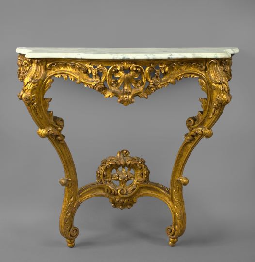 Appraisal: Louis XV-Style Giltwood and Marble-Top Console Table early th century