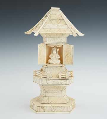 Appraisal: A Carved Ivory Clad Pagoda Form Shrine Carved ivory shrine