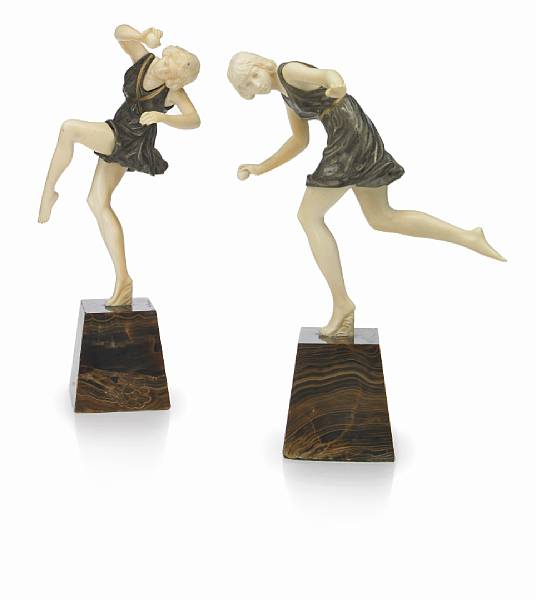 Appraisal: Pierre Le Faguays French - pair Art Deco figures of