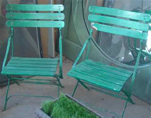 Appraisal: PAIR OF FRENCH GREEN PAINTED WOOD AND METAL FOLDING GARDEN