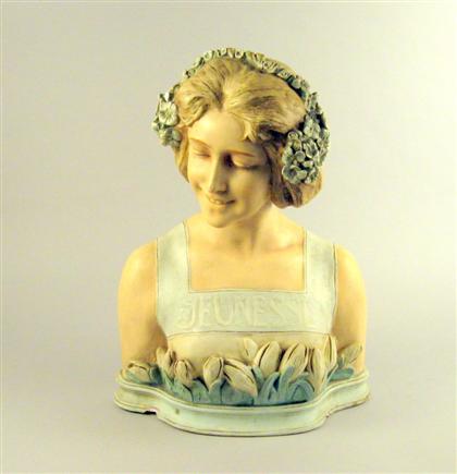 Appraisal: Goldscheider ceramic bust 'Jeunesse' early th century Modeled as a