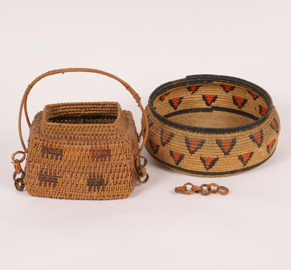 Appraisal: Lot of native woven baskets with geometric design Handled H