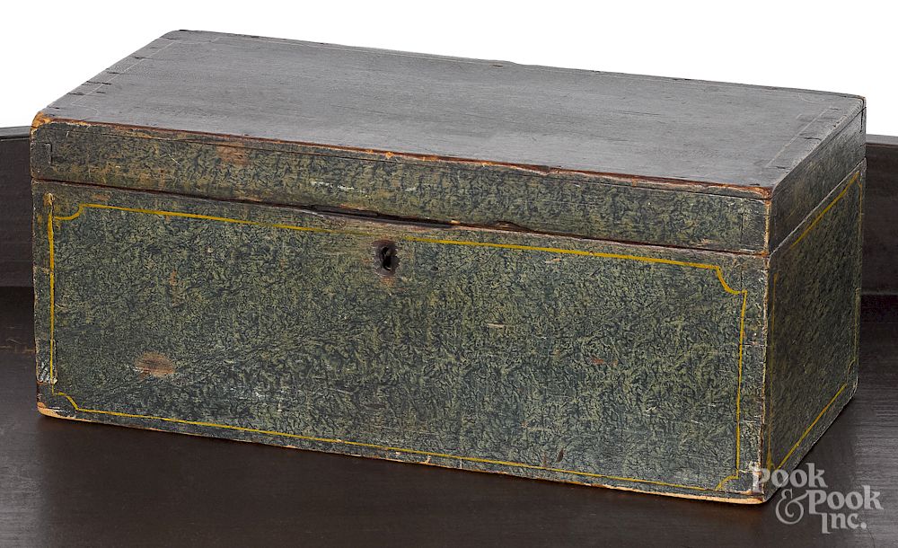 Appraisal: New England sponge painted pine document box New England sponge