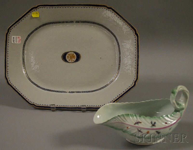 Appraisal: Chinese Export Porcelain Platter and Leaf-form Sauceboat late th to