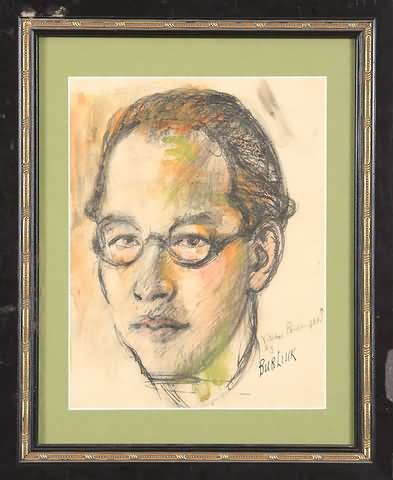 Appraisal: Portrait of a man with glasses pastel SLR Burliuk sitter