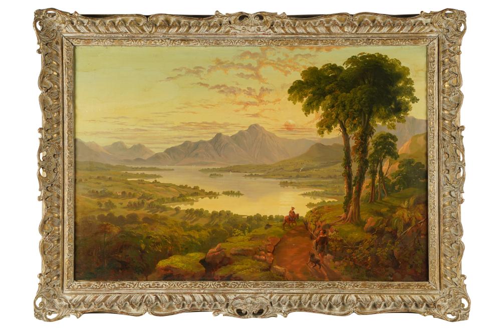 Appraisal: ENGLISH SCHOOL LAKE LANDSCAPEoil on canvas unsigned Condition relined with