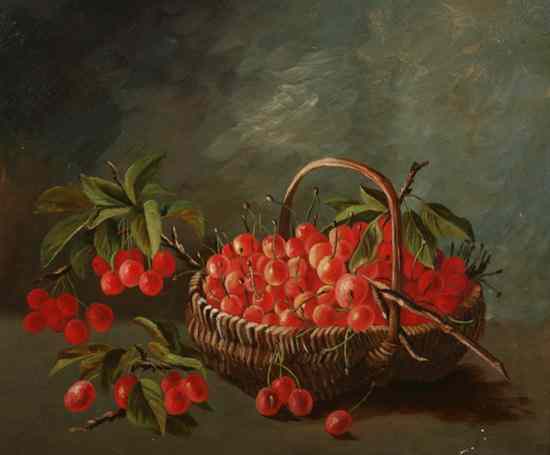 Appraisal: CONTINENTAL SCHOOL th century BASKET OF CHERRIES signed illegibly and