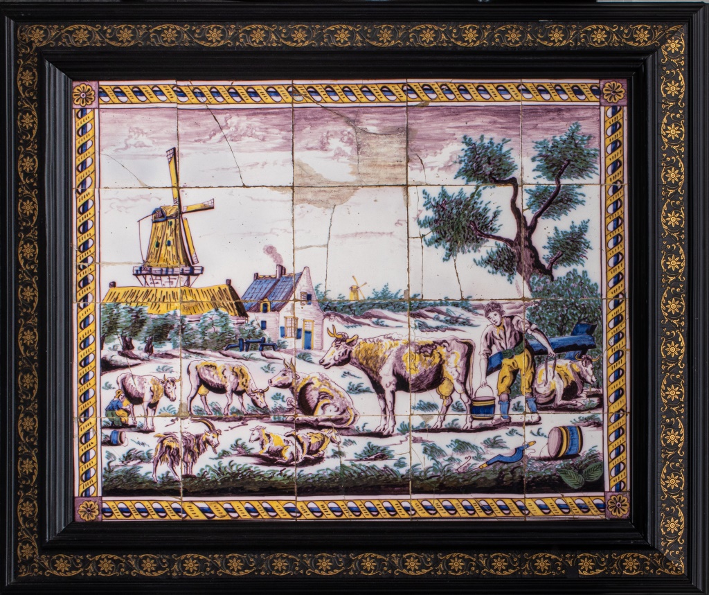 Appraisal: DELFT TILE PANEL FRAMED TH CENTURY Delft tile panel depicting