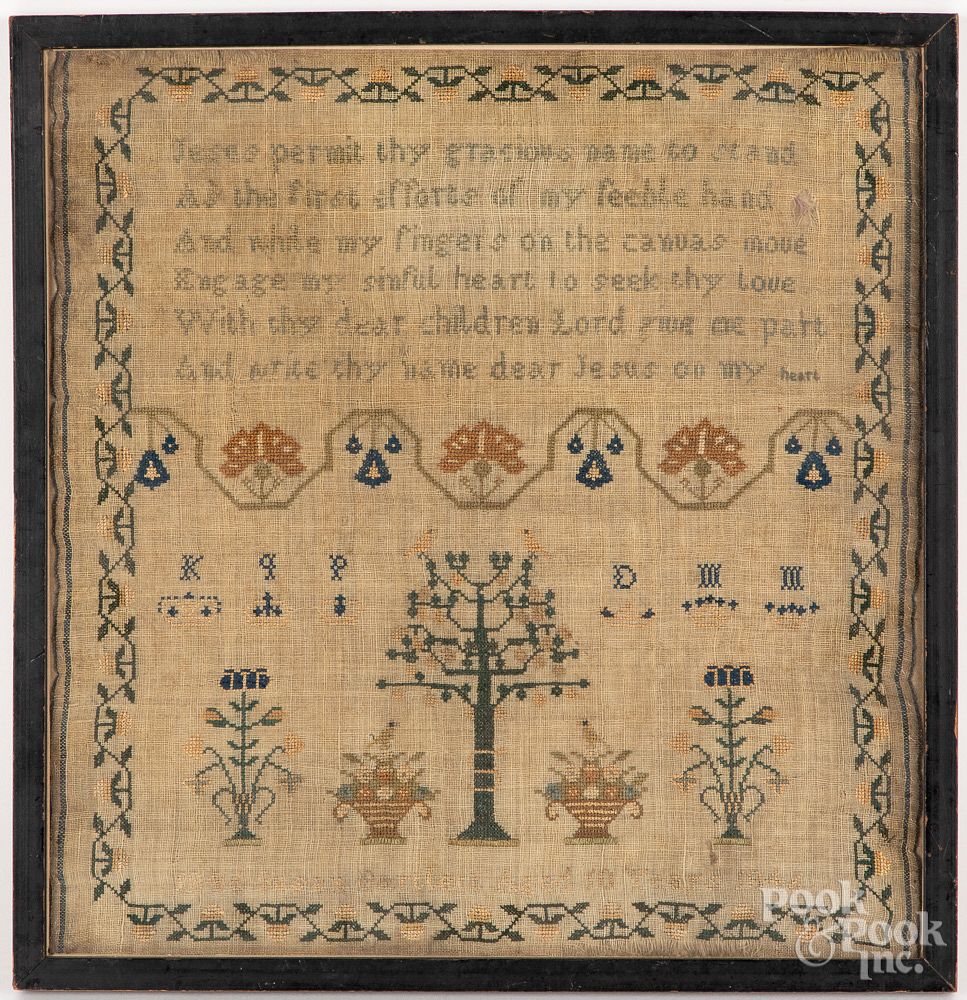 Appraisal: Two English silk on linen samplers dated Two English silk