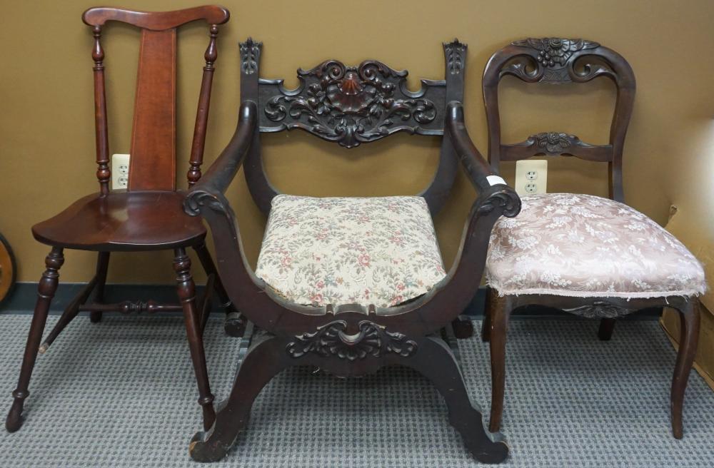 Appraisal: THREE ASSORTED FRUITWOOD CHAIRSThree Assorted Fruitwood Chairs