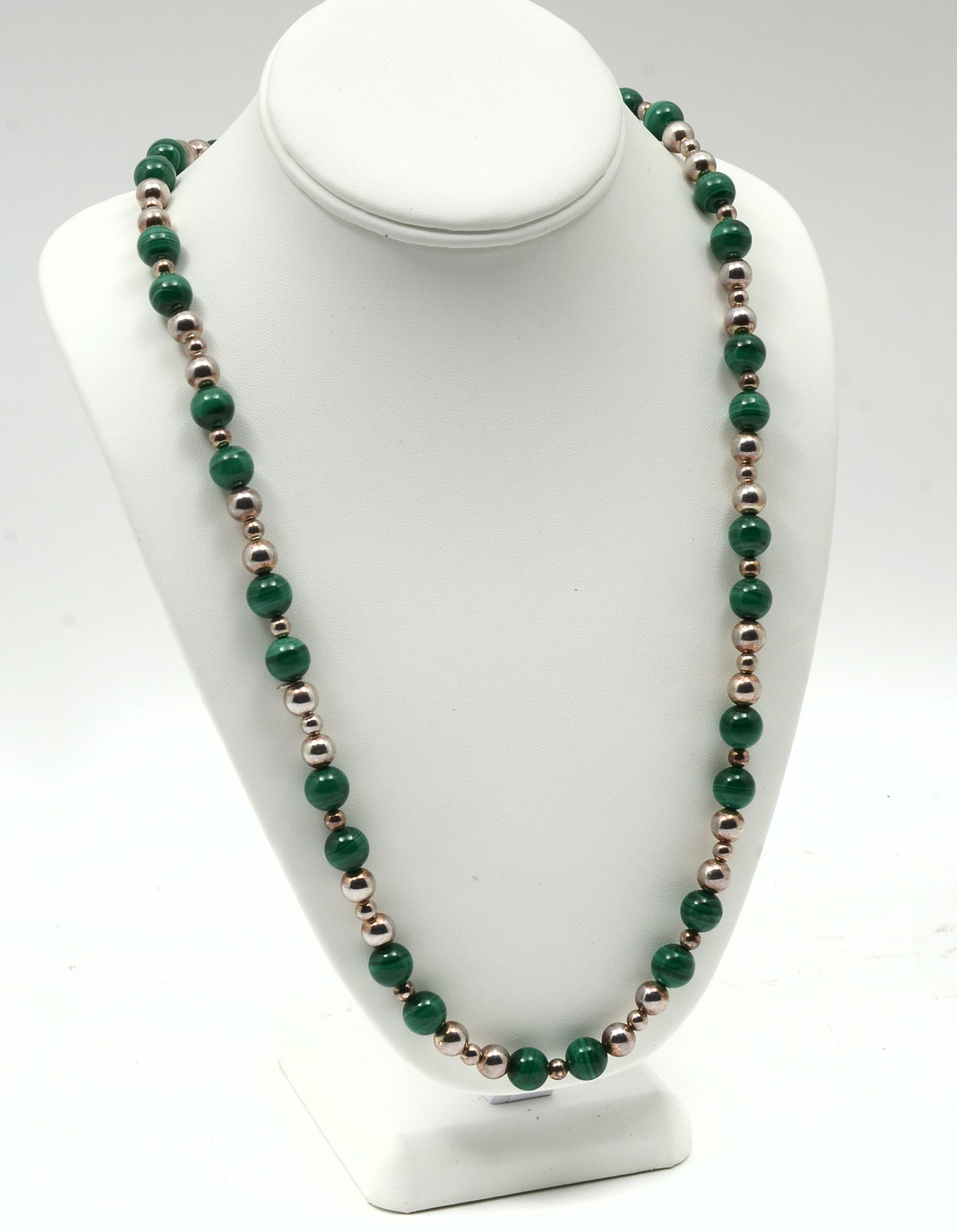 Appraisal: TIFFANY CO STERLING AND MALACHITE BEAD NECKLACE Vintage Tiffany Co