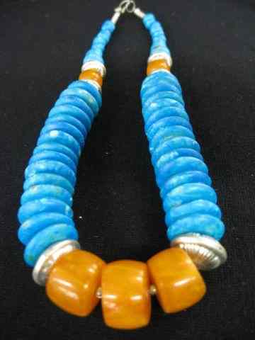 Appraisal: Turquoise Amber Silver Necklace '' long