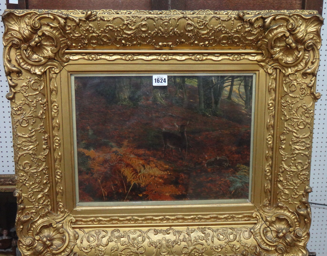 Appraisal: English School th century Woodland scene with deer oil on