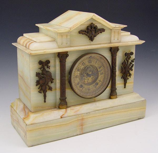 Appraisal: ANSONIA ONYX MANTLE CLOCK Onyx case with open escapement metal