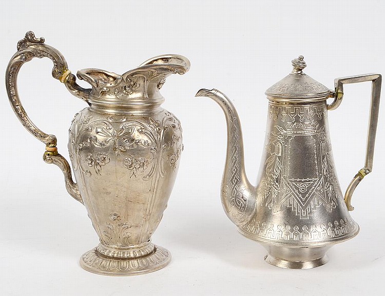 Appraisal: CONTINENTAL SILVER TEAPOT AND A SILVER PITCHER to Bearing indistinct