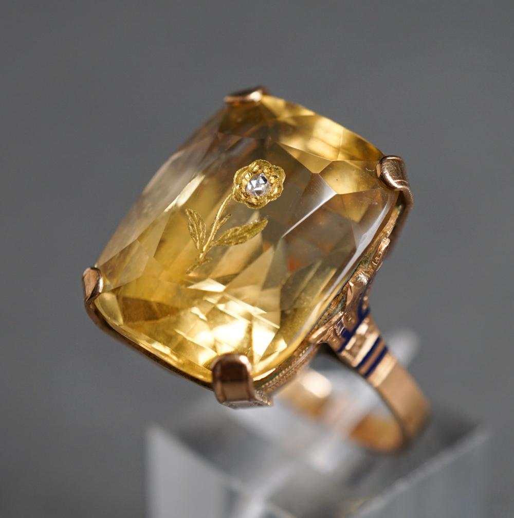 Appraisal: -Karat Yellow-Gold Citrine and Diamond Ring gross dwt Size