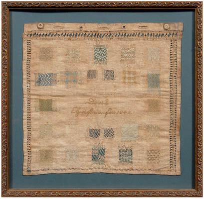 Appraisal: Rare darning sampler squares where linen has been cut away