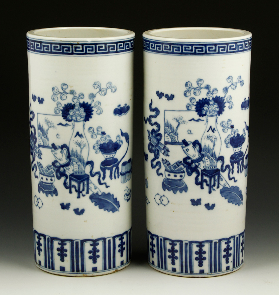 Appraisal: - Pr Blue and White Hat Stand Vases Pair of