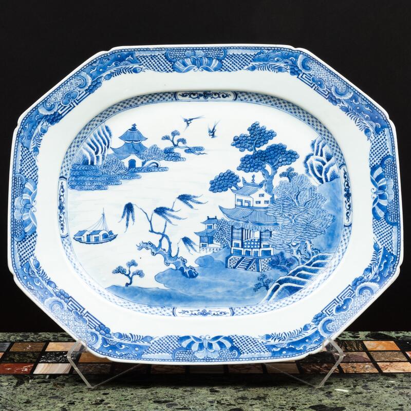 Appraisal: Three Chinese Export Blue and White Porcelain Platters Unmarked The