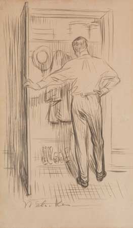 Appraisal: WILLIAM GLACKENS American - Man Looking in a Closet Pencil