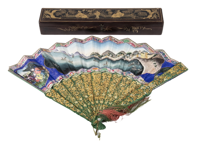 Appraisal: CHINESE EXPORT FAN IN LACQUER CASE th c Double Sided