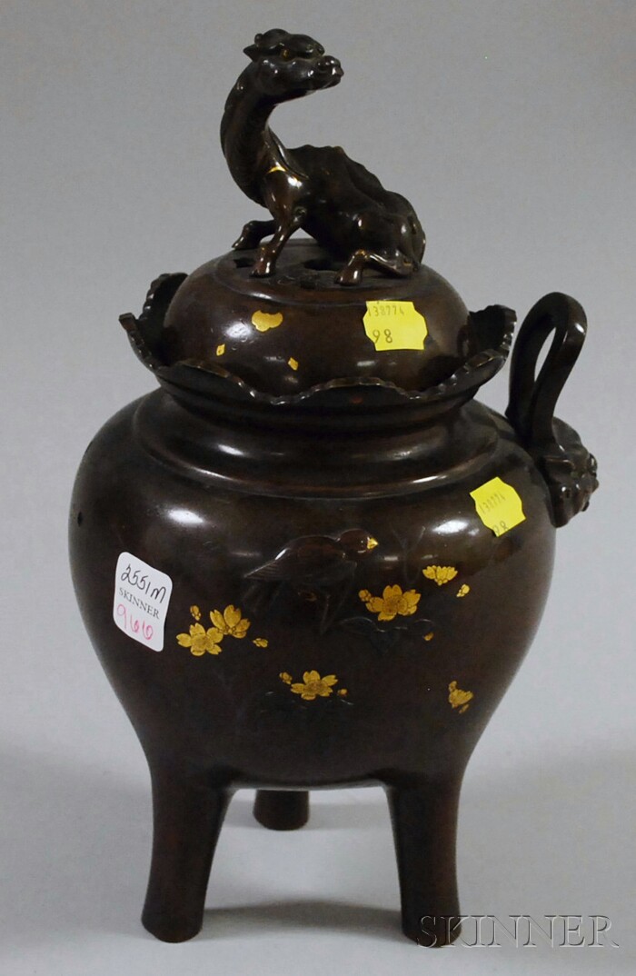 Appraisal: Japanese Patinated and Gilt-bronze Footed Censer ht in