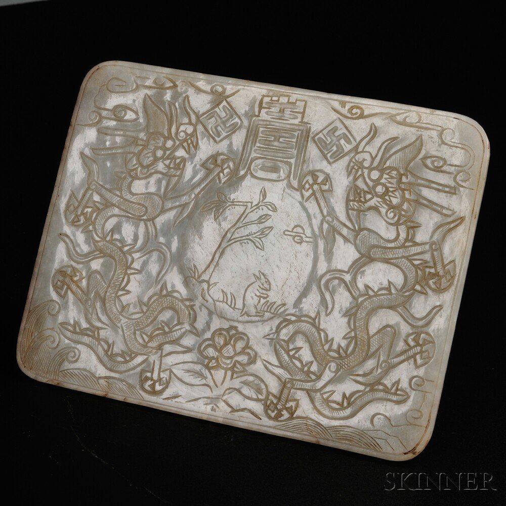 Appraisal: Jade Plaque China depicting a rabbit on the moon flanked