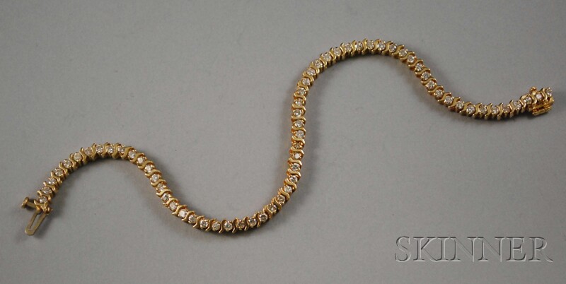 Appraisal: kt Gold and Diamond Line Bracelet total dwt lg in