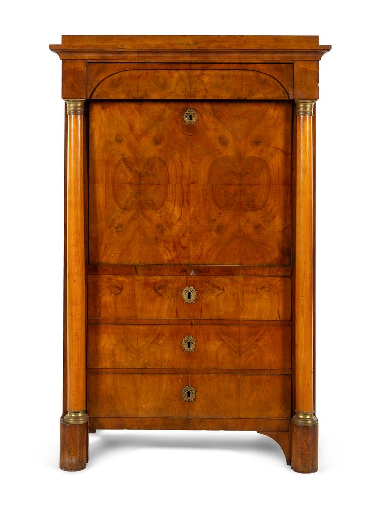 Appraisal: A Biedermeier Burl Veneer Secretaire a Abattant A Biedermeier Burl