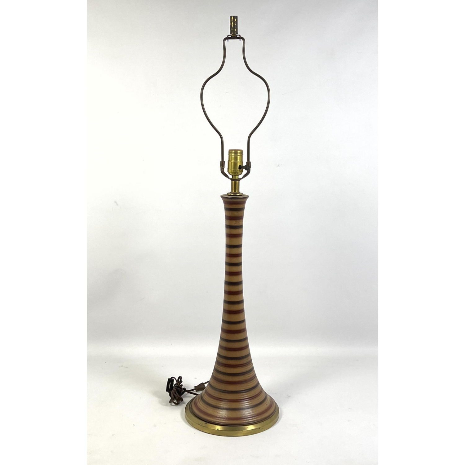 Appraisal: Modernist Striped Pottery Table Lamp Natural with red and black