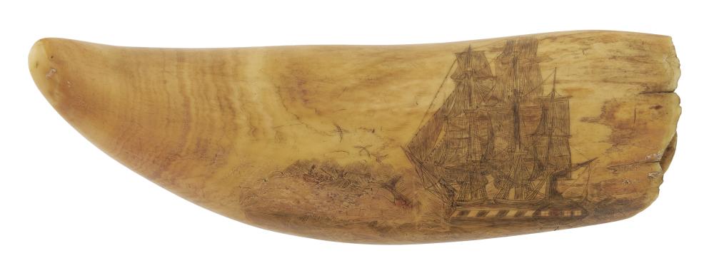 Appraisal: SCRIMSHAW WHALE'S TOOTH WITH WHALING AND OTHER SCENES MID- TH