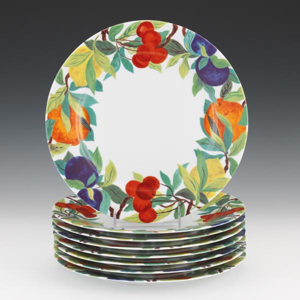 Appraisal: LAURE JAPY PARIS EIGHT PORCELAIN PLATES JARDIN BLANC PATTERN x