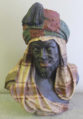 Appraisal: Antique Signed Austrian Terracotta Bust of aBlackamoor From a West