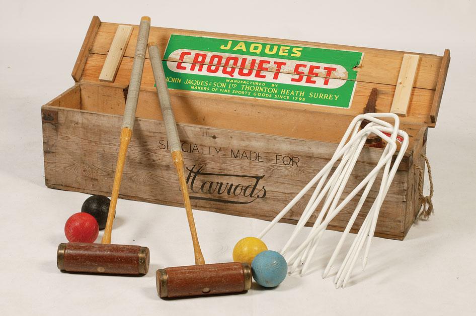 Appraisal: A JACQUES CROQUET SET comprising mallets balls and hoops in