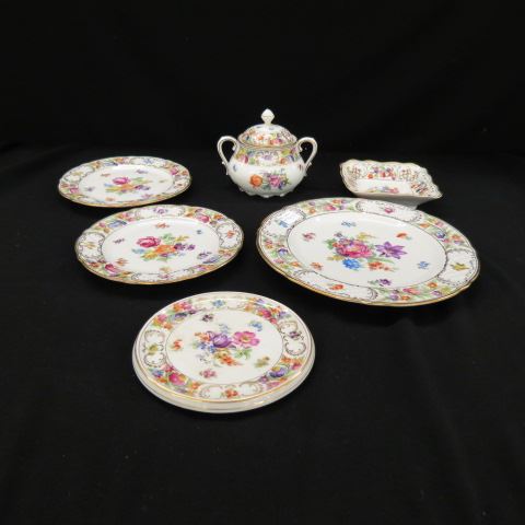 Appraisal: pcs Schumann Empress Dresden Flowers Porcelaincludes trivet sugar bowl square