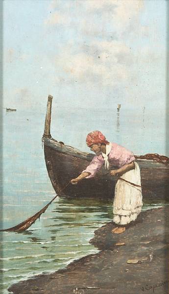 Appraisal: Property of various owners A fisher girl pulling in a