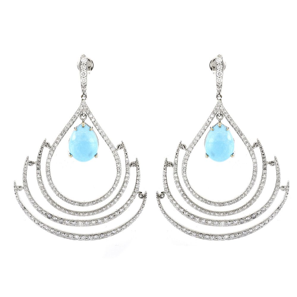 Appraisal: Diamond Turquoise and K Gold Earrings Carat Pave Set Round