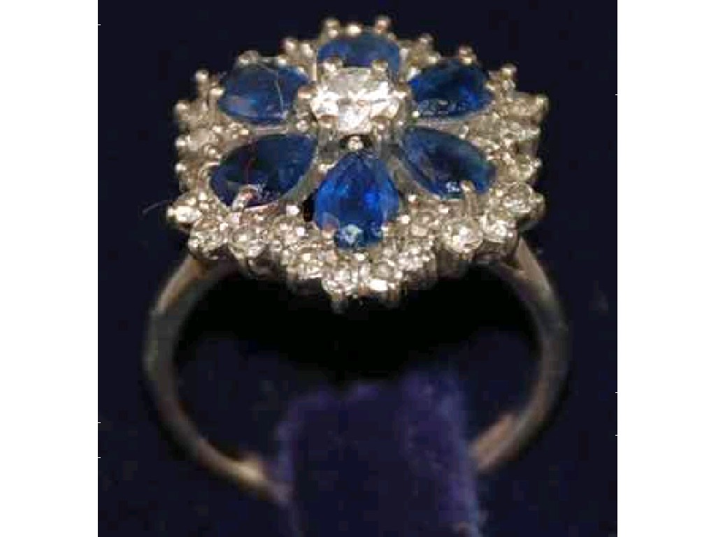 Appraisal: WHITE GOLD DIAMOND AND SAPPHIRE CLUSTER RING set with a