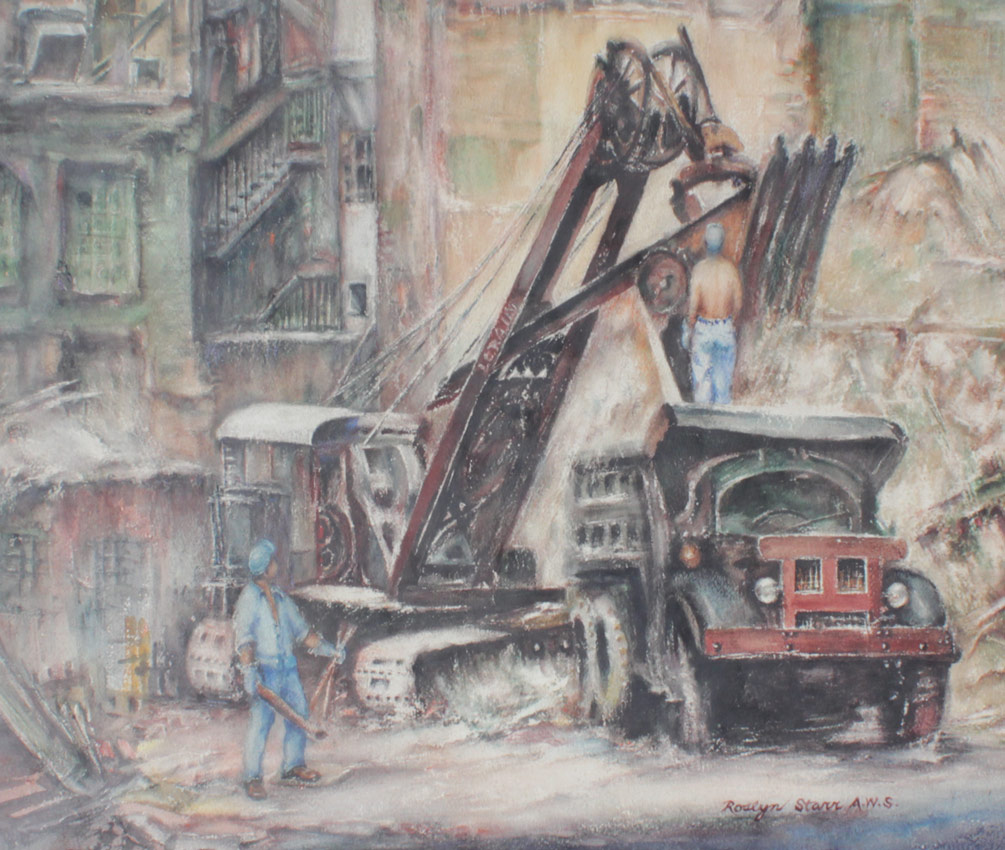 Appraisal: STARR Roselyn American - Industrial Scene with Construction Workers Watercolor