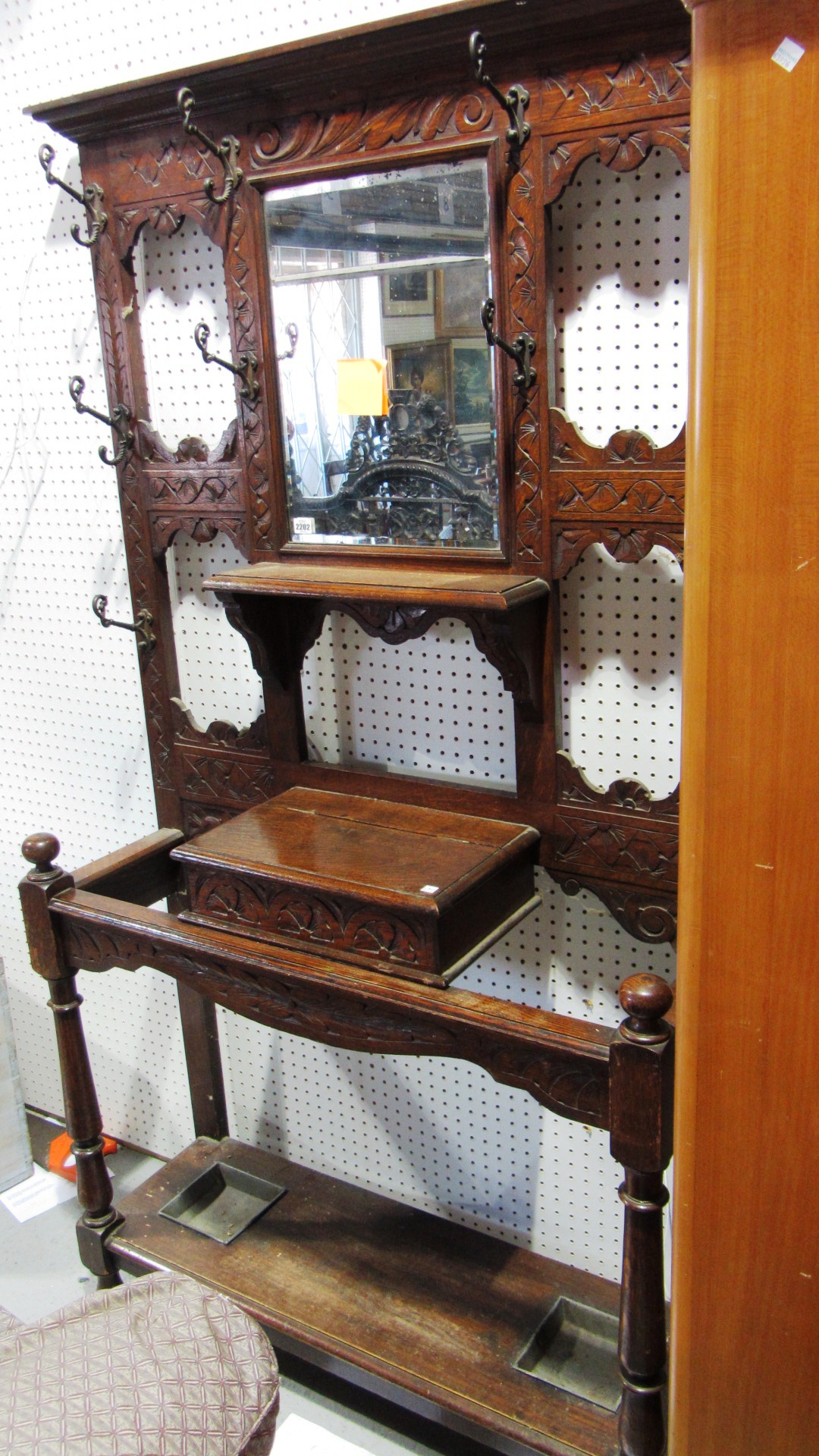 Appraisal: A th century oak hall stand with mirror and carved