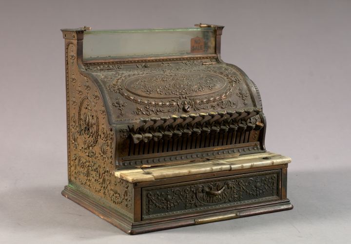 Appraisal: Magnum National Cash Register Company Bronze-Patinated Brass Marble and Beveled