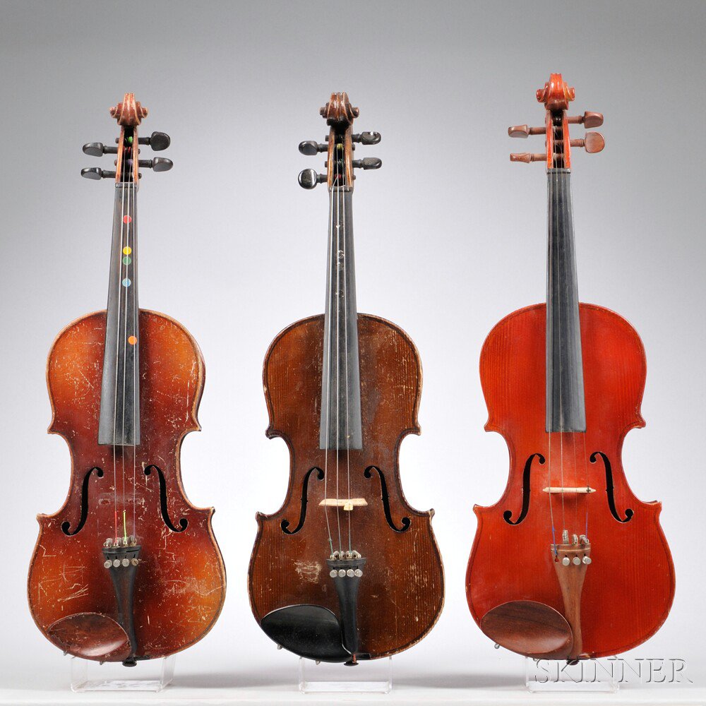 Appraisal: Three Small Modern Violins one labeled REPUBLIC OF CHINA one