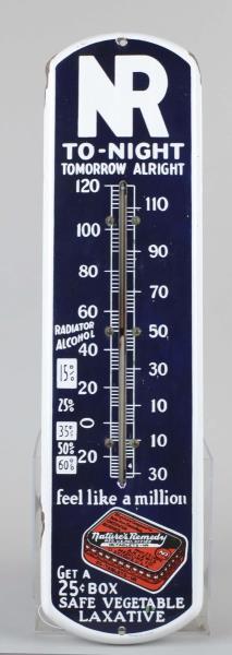 Appraisal: Nature's Remedy Porcelain Advertising Thermometer Tall NR Tonight - Tomorrow