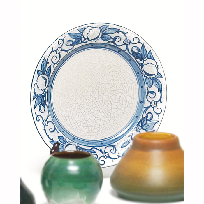 Appraisal: Dedham plate unusual organic design at rim white and blue