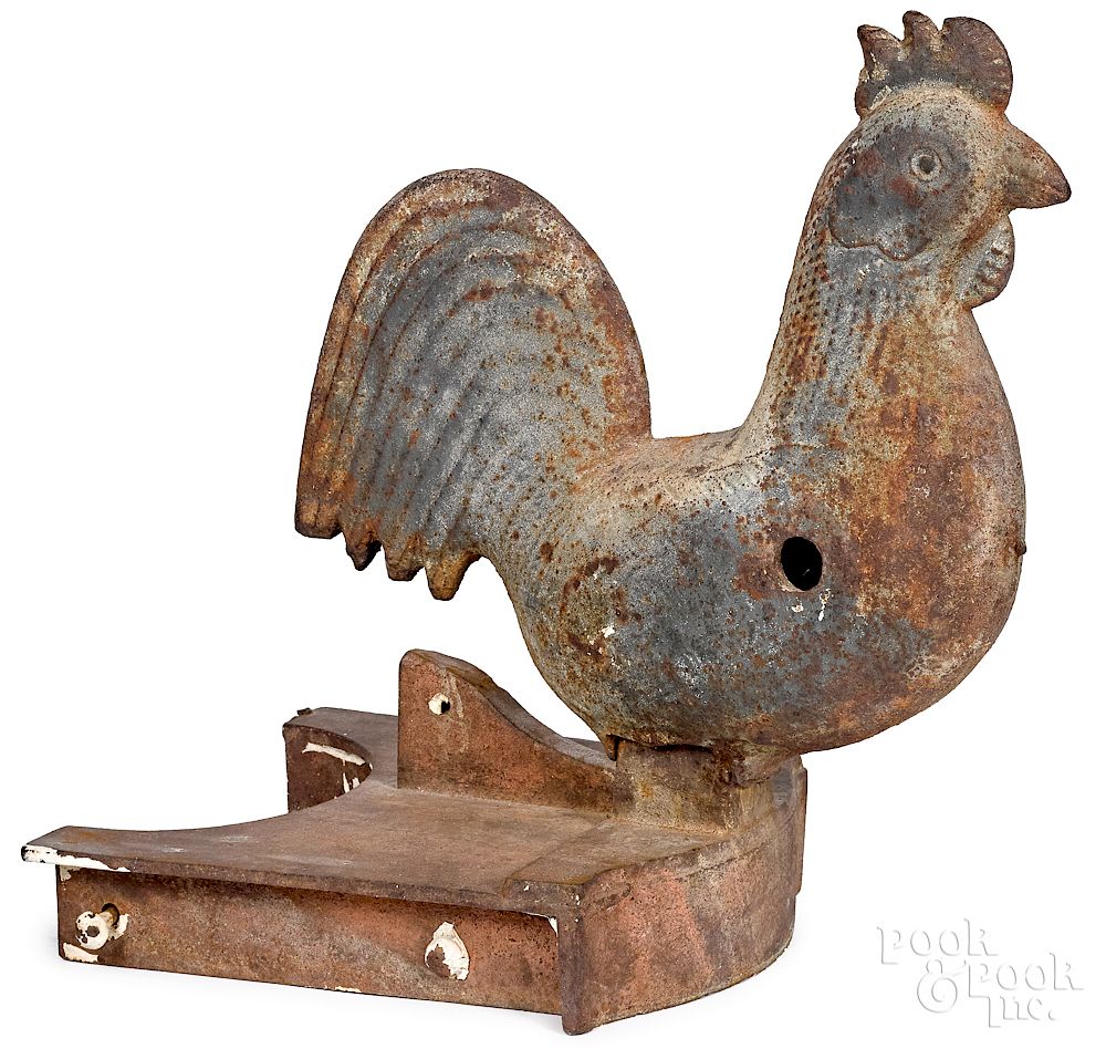 Appraisal: Cast iron rooster windmill weight Cast iron rooster windmill weight