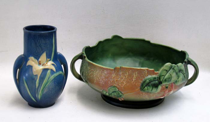 Appraisal: TWO ROSEVILLE POTTERY VESSELS the first in the Zephyr Lily