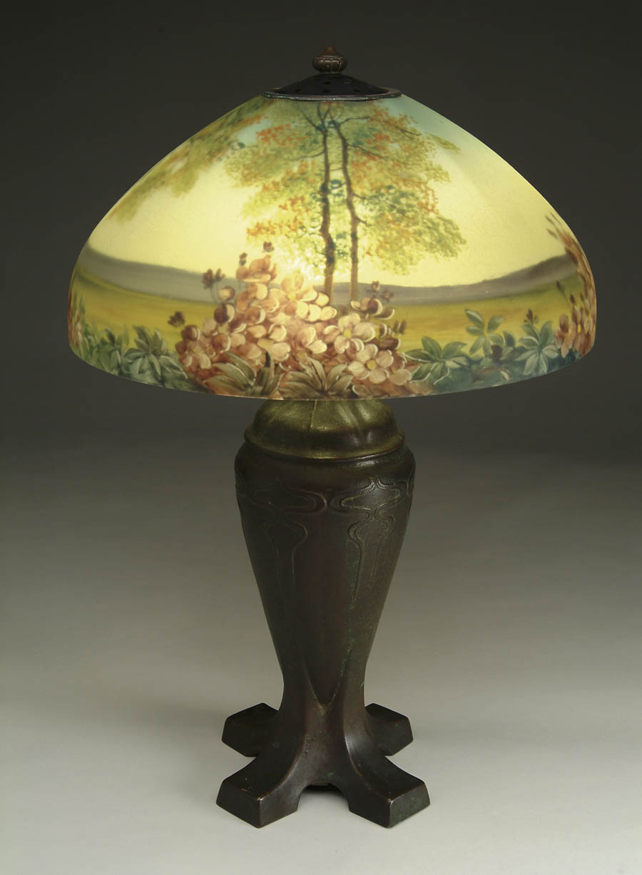 Appraisal: HANDEL TABLE LAMP dia shade with colorful floral border and