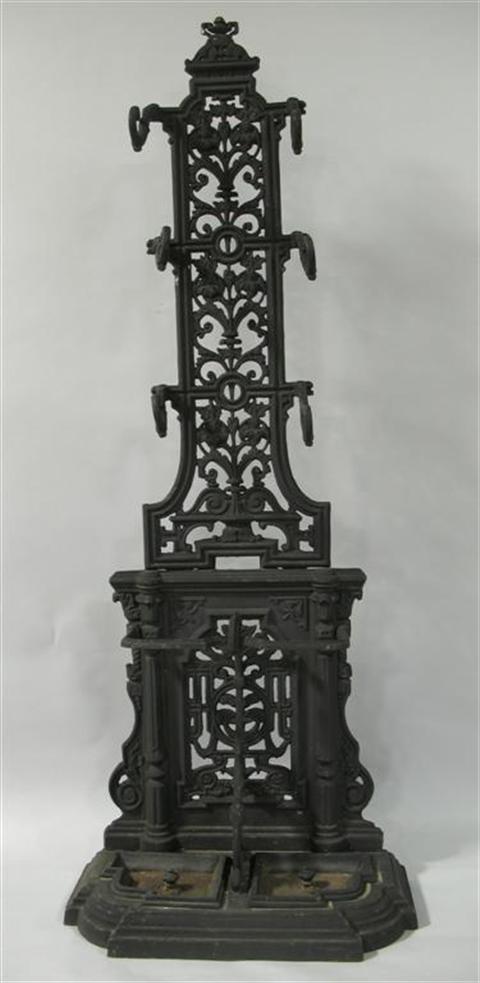 Appraisal: VICTORIAN STYLE BLACK PAINTED CAST IRON HALL TREE h w