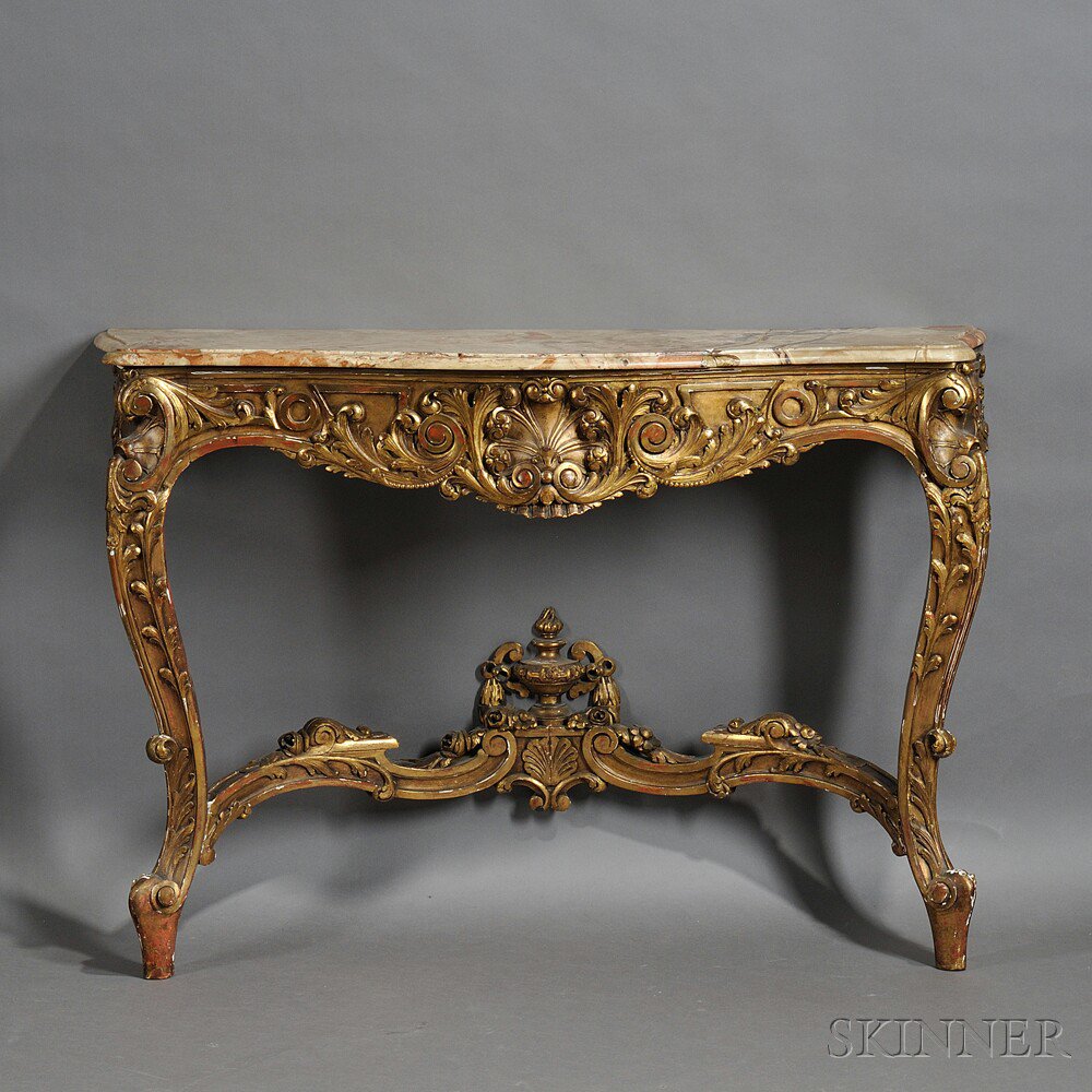 Appraisal: Louis XV-style Marble-top Giltwood Console Table late th early th